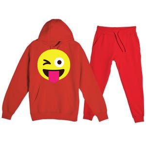 Emoticon Winking Face With Stuckout Tongue And Winking Eye Premium Hooded Sweatsuit Set