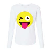 Emoticon Winking Face With Stuckout Tongue And Winking Eye Womens Cotton Relaxed Long Sleeve T-Shirt