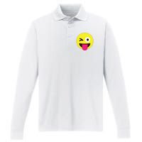 Emoticon Winking Face With Stuckout Tongue And Winking Eye Performance Long Sleeve Polo