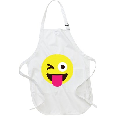 Emoticon Winking Face With Stuckout Tongue And Winking Eye Full-Length Apron With Pockets