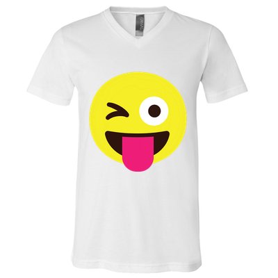 Emoticon Winking Face With Stuckout Tongue And Winking Eye V-Neck T-Shirt