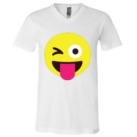 Emoticon Winking Face With Stuckout Tongue And Winking Eye V-Neck T-Shirt