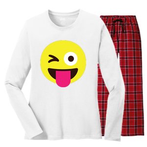 Emoticon Winking Face With Stuckout Tongue And Winking Eye Women's Long Sleeve Flannel Pajama Set 