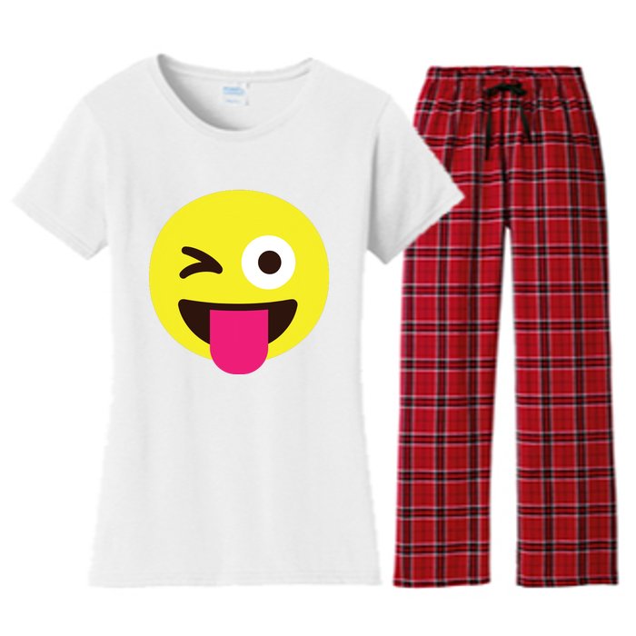 Emoticon Winking Face With Stuckout Tongue And Winking Eye Women's Flannel Pajama Set