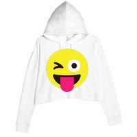 Emoticon Winking Face With Stuckout Tongue And Winking Eye Crop Fleece Hoodie