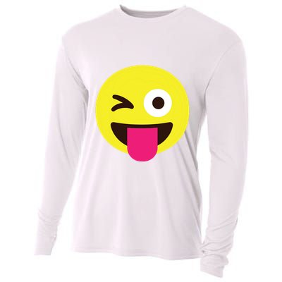 Emoticon Winking Face With Stuckout Tongue And Winking Eye Cooling Performance Long Sleeve Crew