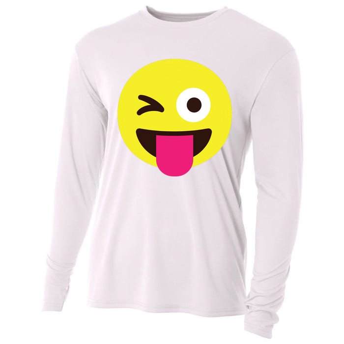 Emoticon Winking Face With Stuckout Tongue And Winking Eye Cooling Performance Long Sleeve Crew