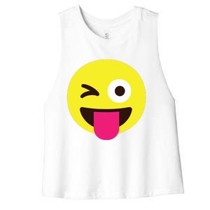 Emoticon Winking Face With Stuckout Tongue And Winking Eye Women's Racerback Cropped Tank