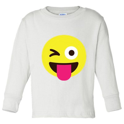 Emoticon Winking Face With Stuckout Tongue And Winking Eye Toddler Long Sleeve Shirt