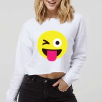 Emoticon Winking Face With Stuckout Tongue And Winking Eye Cropped Pullover Crew