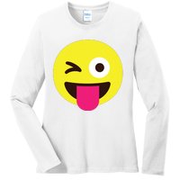 Emoticon Winking Face With Stuckout Tongue And Winking Eye Ladies Long Sleeve Shirt