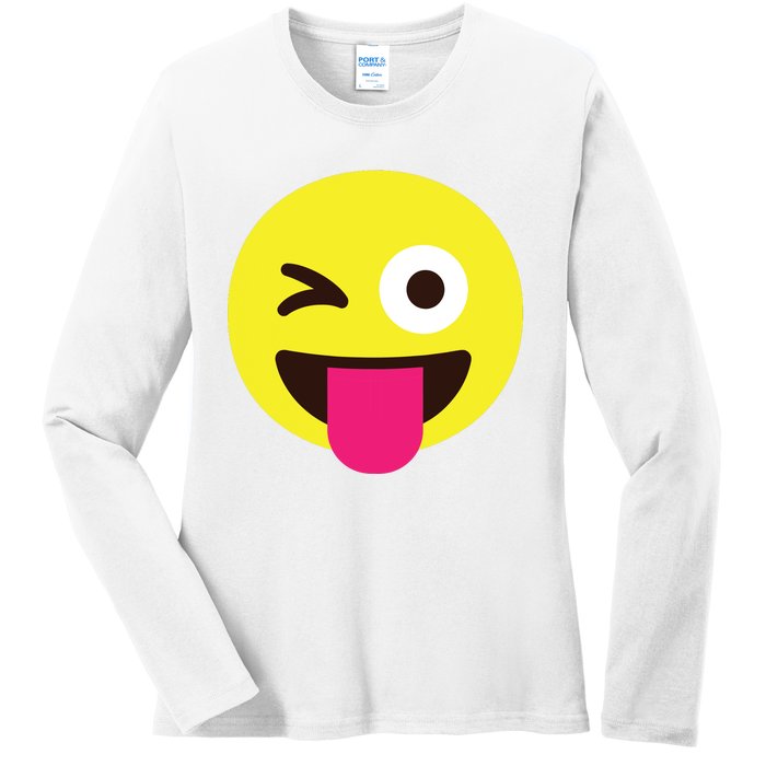 Emoticon Winking Face With Stuckout Tongue And Winking Eye Ladies Long Sleeve Shirt