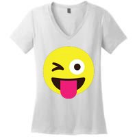 Emoticon Winking Face With Stuckout Tongue And Winking Eye Women's V-Neck T-Shirt