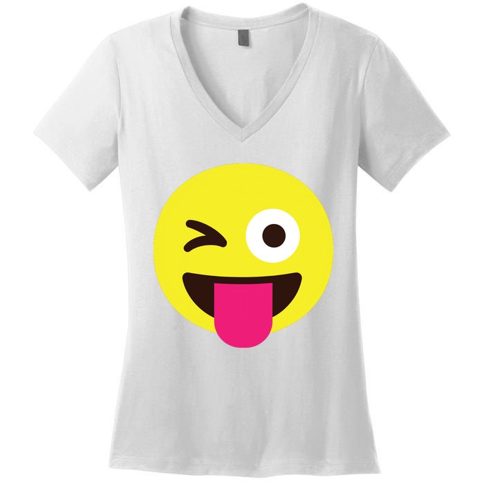 Emoticon Winking Face With Stuckout Tongue And Winking Eye Women's V-Neck T-Shirt