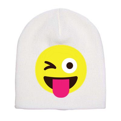 Emoticon Winking Face With Stuckout Tongue And Winking Eye Short Acrylic Beanie