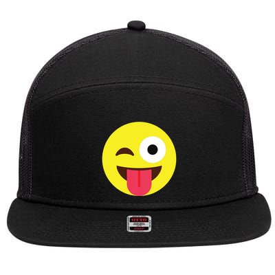 Emoticon Winking Face With Tongue 7 Panel Mesh Trucker Snapback Hat