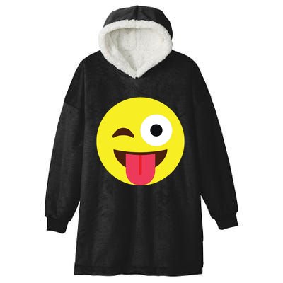 Emoticon Winking Face With Tongue Hooded Wearable Blanket
