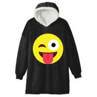 Emoticon Winking Face With Tongue Hooded Wearable Blanket