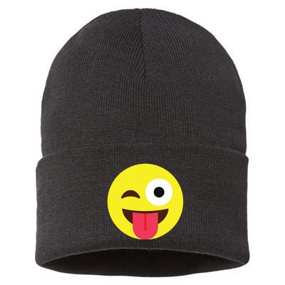 Emoticon Winking Face With Tongue Sustainable Knit Beanie