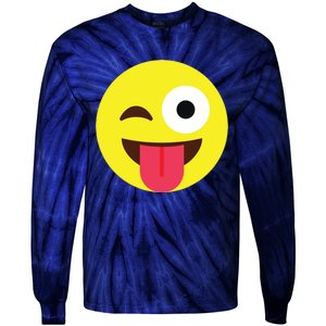 Emoticon Winking Face With Tongue Tie-Dye Long Sleeve Shirt