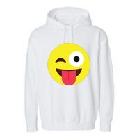 Emoticon Winking Face With Tongue Garment-Dyed Fleece Hoodie