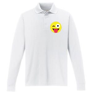 Emoticon Winking Face With Tongue Performance Long Sleeve Polo