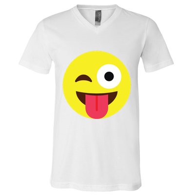 Emoticon Winking Face With Tongue V-Neck T-Shirt