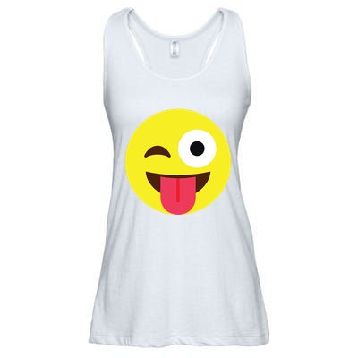 Emoticon Winking Face With Tongue Ladies Essential Flowy Tank