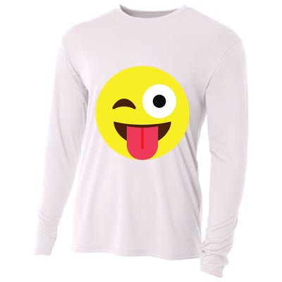 Emoticon Winking Face With Tongue Cooling Performance Long Sleeve Crew