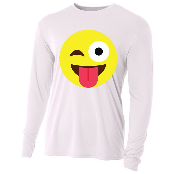 Emoticon Winking Face With Tongue Cooling Performance Long Sleeve Crew