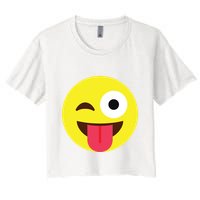 Emoticon Winking Face With Tongue Crop Top