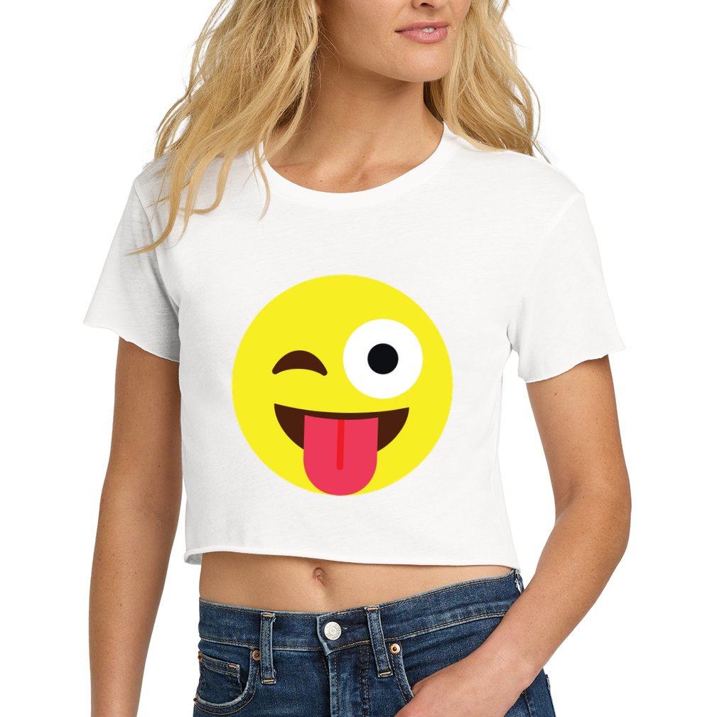 Emoticon Winking Face With Tongue Crop Top
