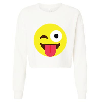 Emoticon Winking Face With Tongue Cropped Pullover Crew