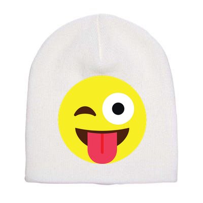 Emoticon Winking Face With Tongue Short Acrylic Beanie