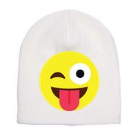 Emoticon Winking Face With Tongue Short Acrylic Beanie