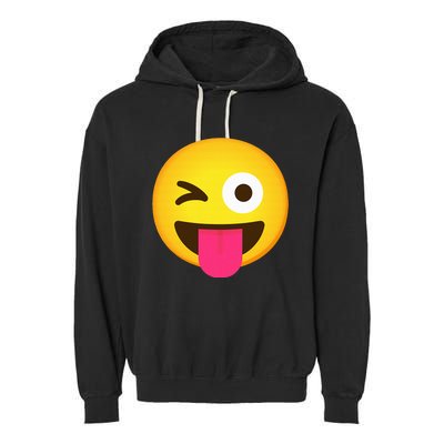 Emoticon Winking Face With Stuck Out Tongue And Winking Eye Garment-Dyed Fleece Hoodie