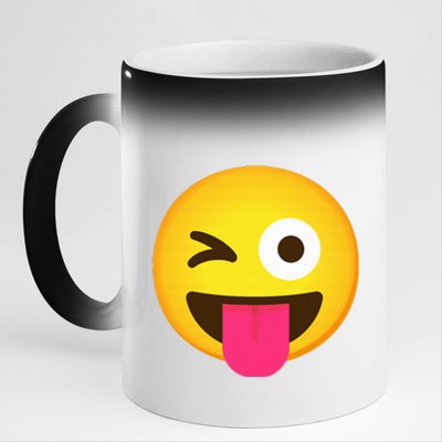 Emoticon Winking Face With Stuck Out Tongue And Winking Eye 11oz Black Color Changing Mug