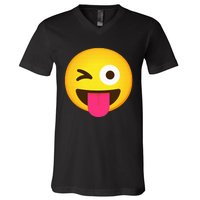 Emoticon Winking Face With Stuck Out Tongue And Winking Eye V-Neck T-Shirt