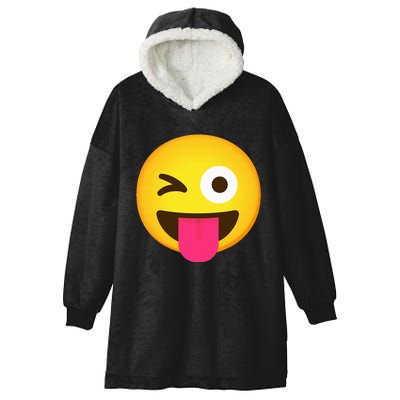 Emoticon Winking Face With Stuck Out Tongue And Winking Eye Hooded Wearable Blanket