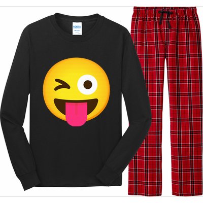 Emoticon Winking Face With Stuck Out Tongue And Winking Eye Long Sleeve Pajama Set