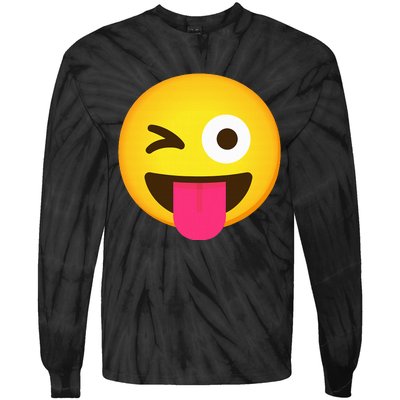 Emoticon Winking Face With Stuck Out Tongue And Winking Eye Tie-Dye Long Sleeve Shirt