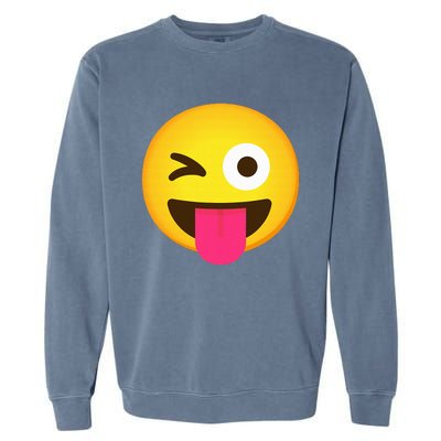 Emoticon Winking Face With Stuck Out Tongue And Winking Eye Garment-Dyed Sweatshirt