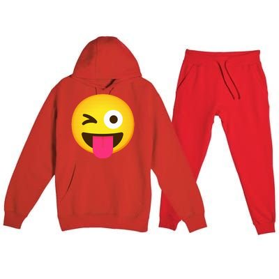 Emoticon Winking Face With Stuck Out Tongue And Winking Eye Premium Hooded Sweatsuit Set