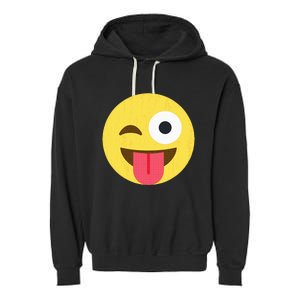 Emoticon Winking Face With Tongue Garment-Dyed Fleece Hoodie