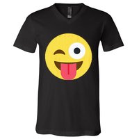 Emoticon Winking Face With Tongue V-Neck T-Shirt