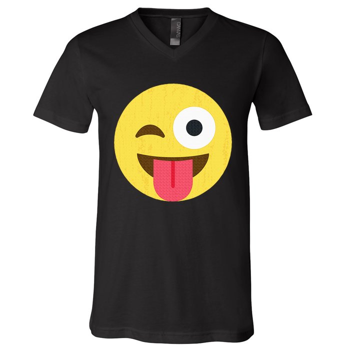 Emoticon Winking Face With Tongue V-Neck T-Shirt