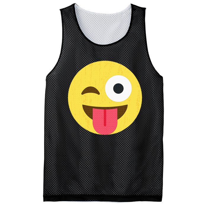 Emoticon Winking Face With Tongue Mesh Reversible Basketball Jersey Tank