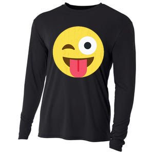 Emoticon Winking Face With Tongue Cooling Performance Long Sleeve Crew