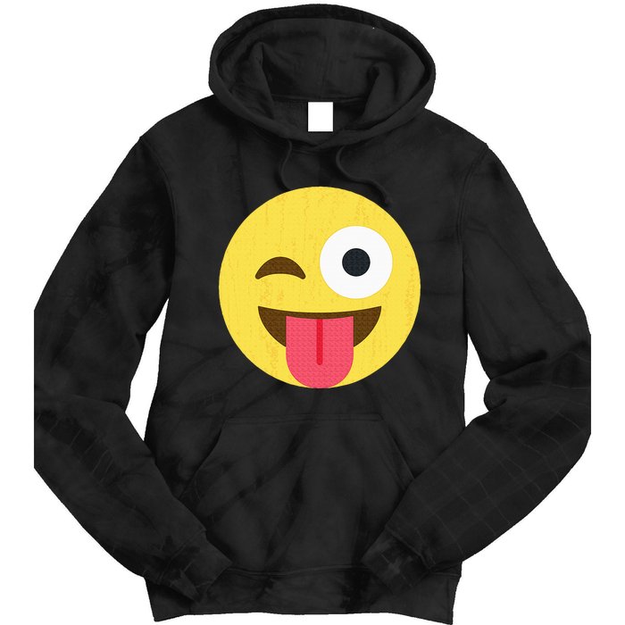 Emoticon Winking Face With Tongue Tie Dye Hoodie