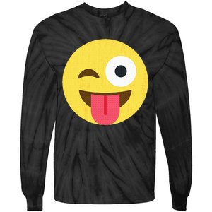 Emoticon Winking Face With Tongue Tie-Dye Long Sleeve Shirt